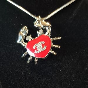 Chic Upcycled Silver and Red Heart Crab Necklace #15